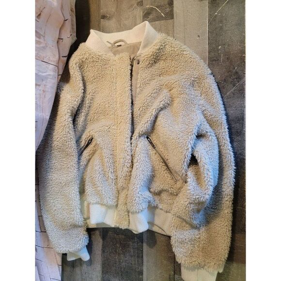 Free people off white Sherpa bomber jacket womens - Picture 1 of 7